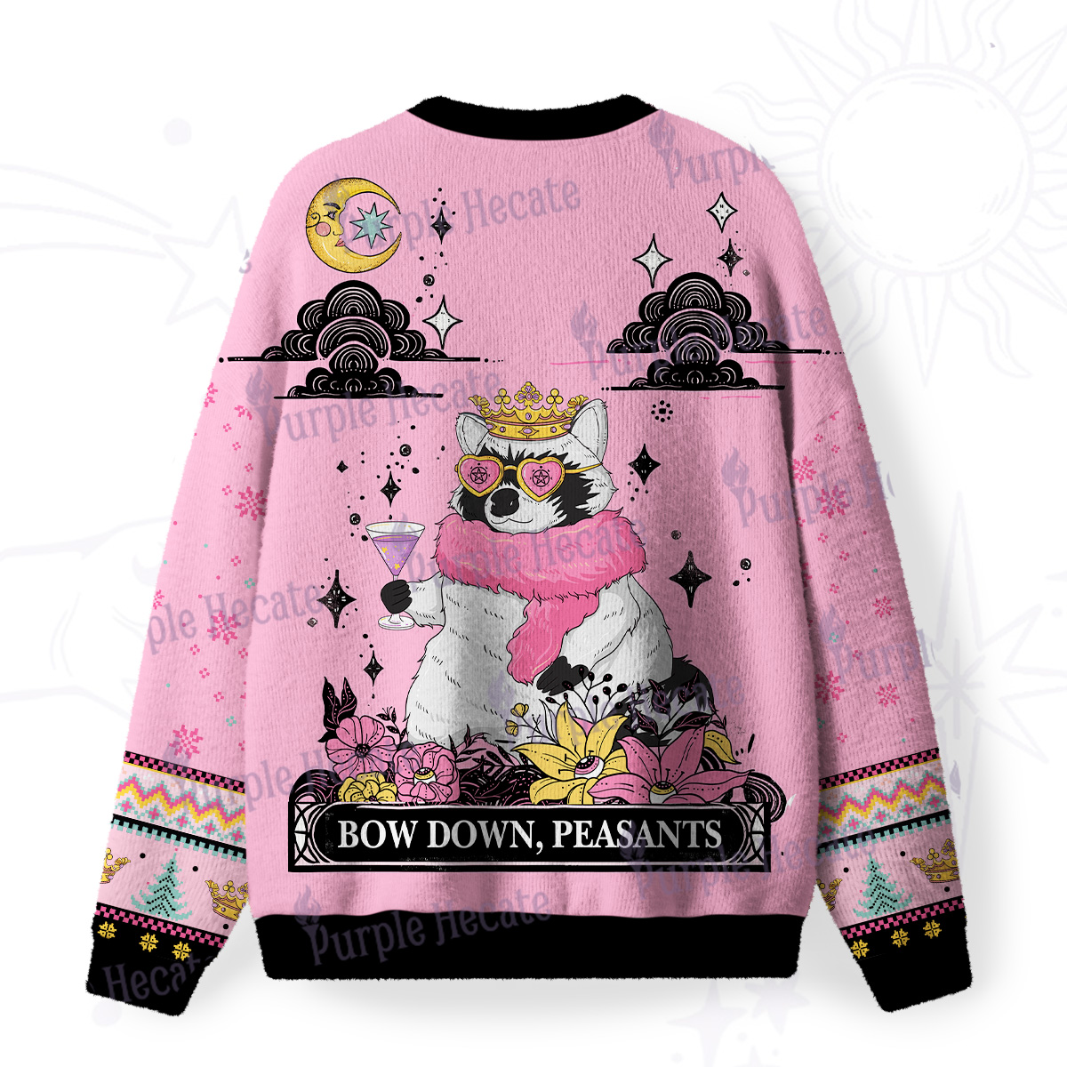 Purplehecate Bow Down Peasants Fuzzy Ugly Sweatshirt