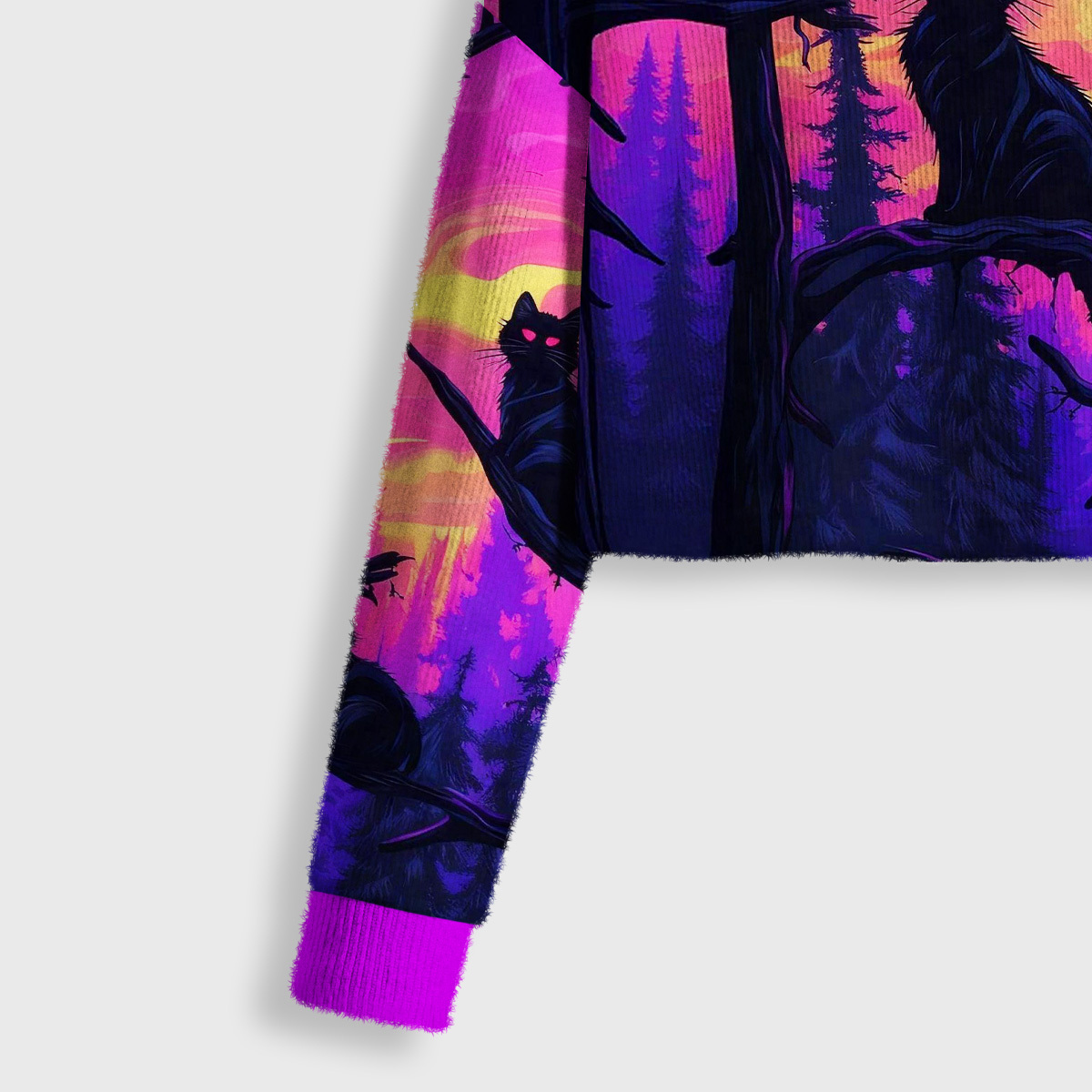 Purplehecate Twilight Forest Guardian Cat Crop Fuzzy Ugly Sweatshirt