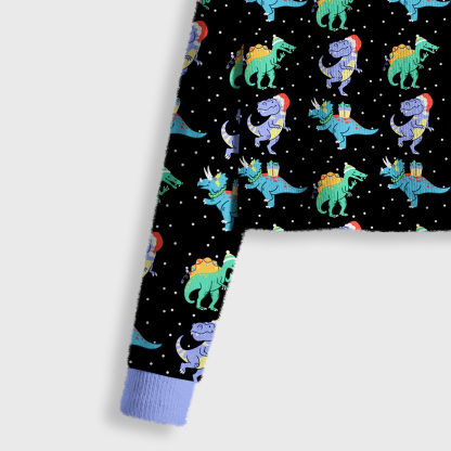 Purplehecate Funny Christmas Dinosaurs Crop Fuzzy Ugly Sweatshirt