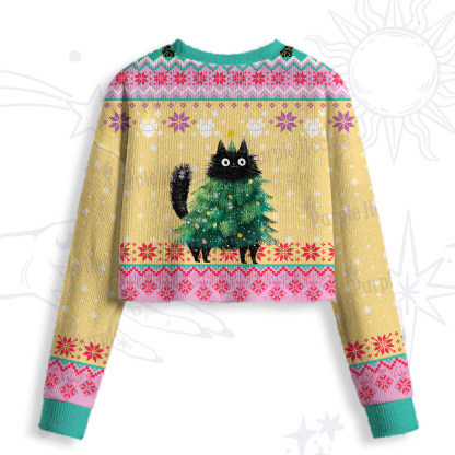 Purplehecate Funny Black Cat in Tree Crop Fuzzy Ugly Sweatshirt