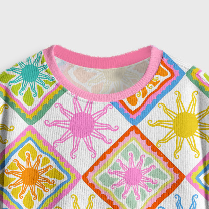 Purplehecate Colorful Sunshine Patchwork Crop Fuzzy Ugly Sweatshirt