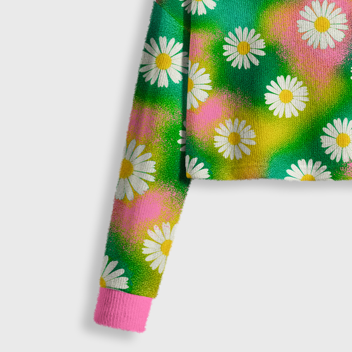 Purplehecate Enchanted Daisy Spring Romance Crop Fuzzy Ugly Sweatshirt