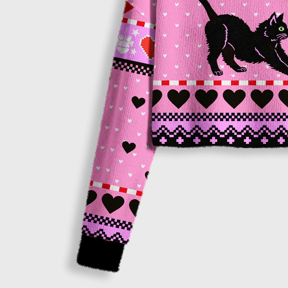 Purplehecate Sweet Black Cat Crop Fuzzy Ugly Sweatshirt