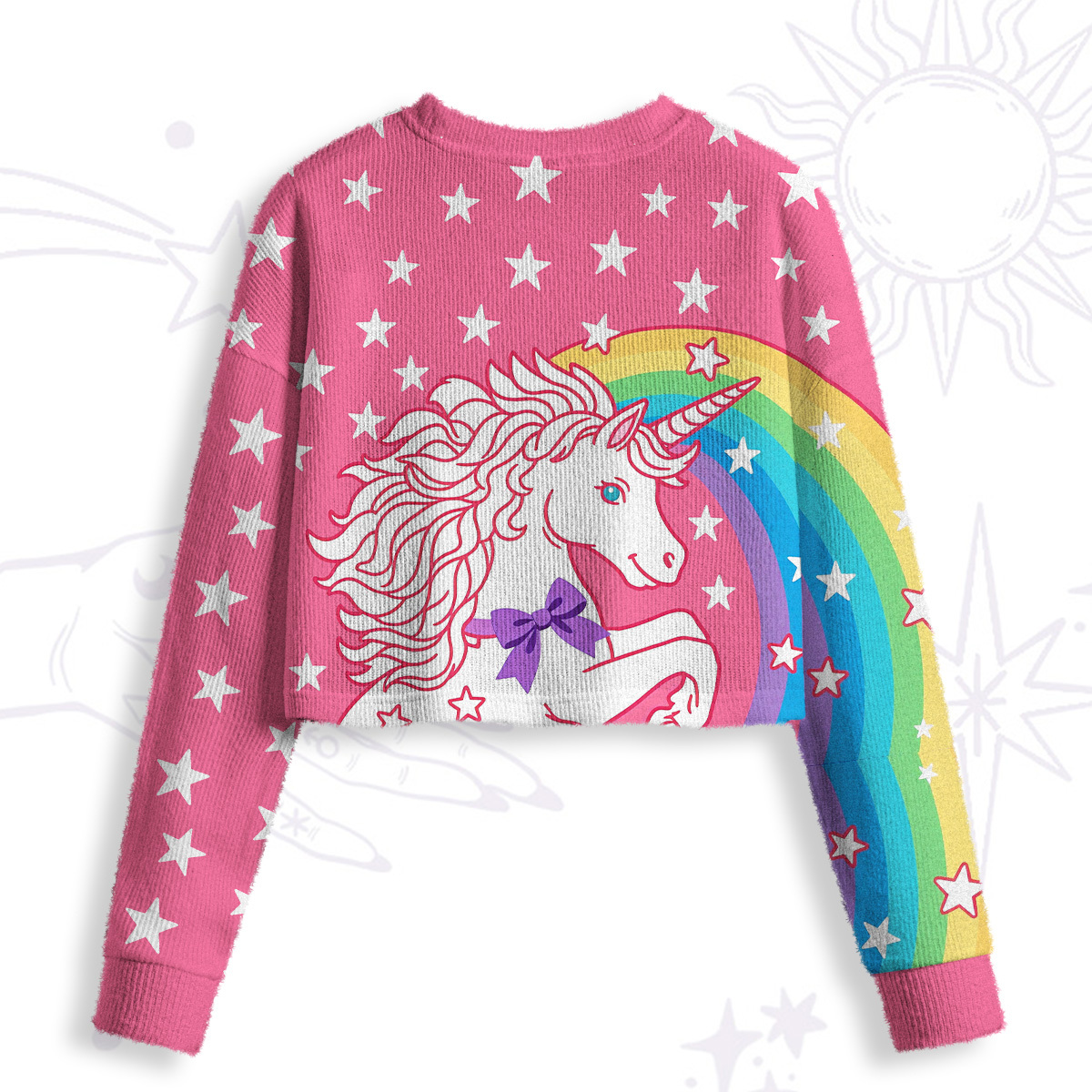 Purplehecate Dreamy Rainbow Unicorn Crop Fuzzy Ugly Sweatshirt