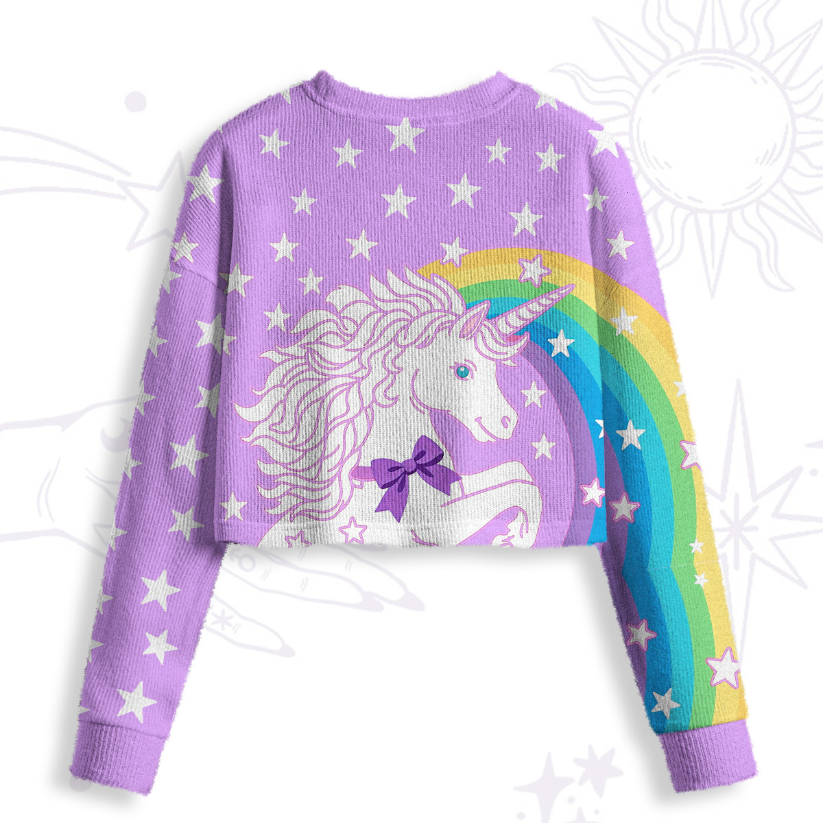 Purplehecate Dreamy Rainbow Unicorn Crop Fuzzy Ugly Sweatshirt