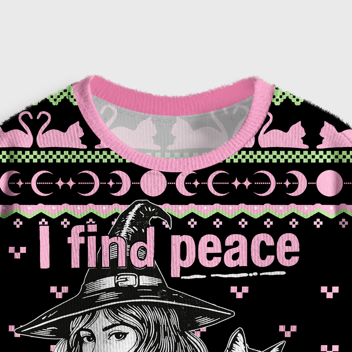 Purplehecate I Find Peace With Cats Music Cult Movies Crop Fuzzy Ugly Sweatshirt