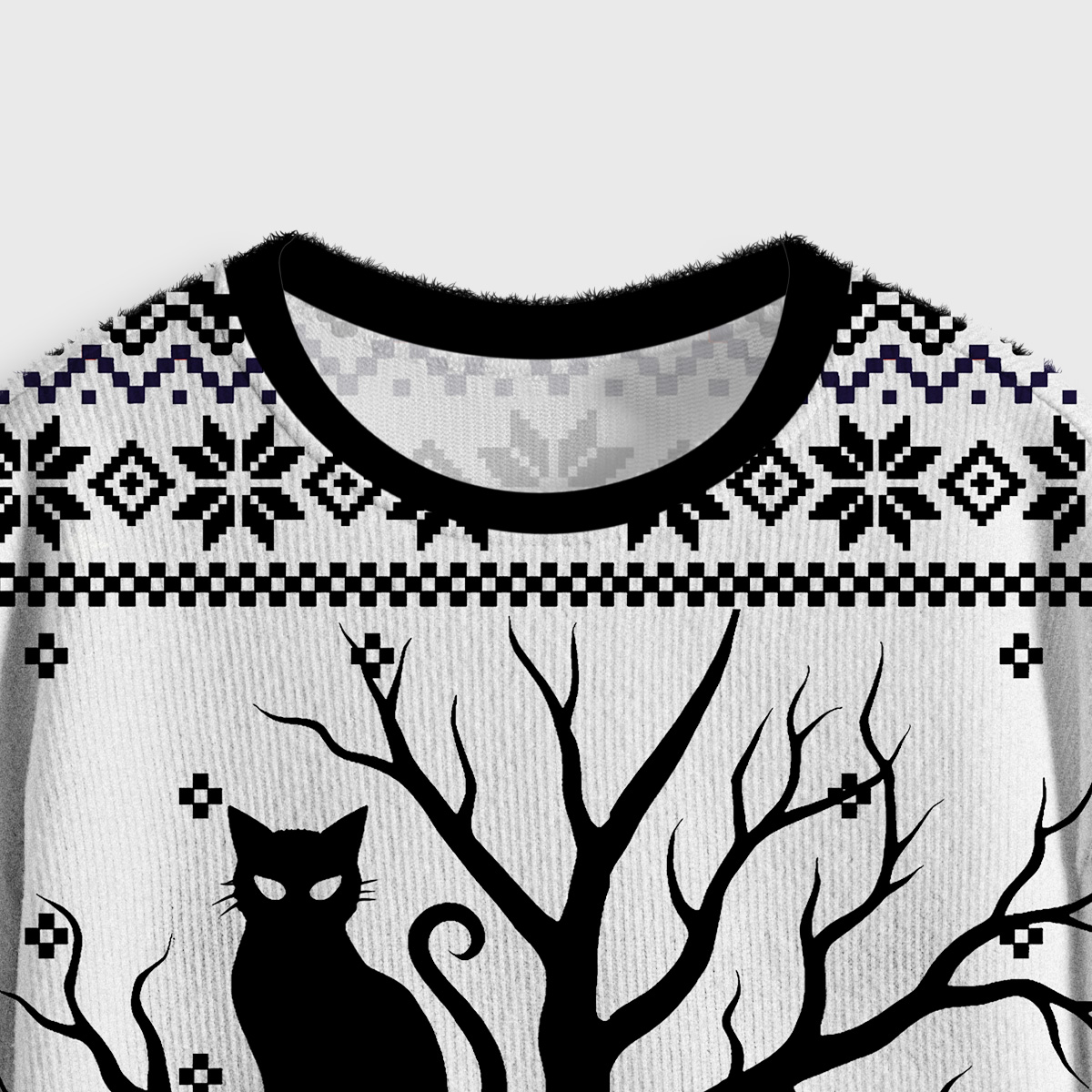 Purplehecate Moonlit Tree Guardian Black Cat Crop Fuzzy Ugly Sweatshirt