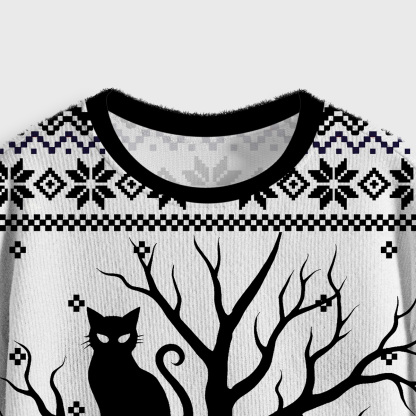 Purplehecate Moonlit Tree Guardian Black Cat Crop Fuzzy Ugly Sweatshirt