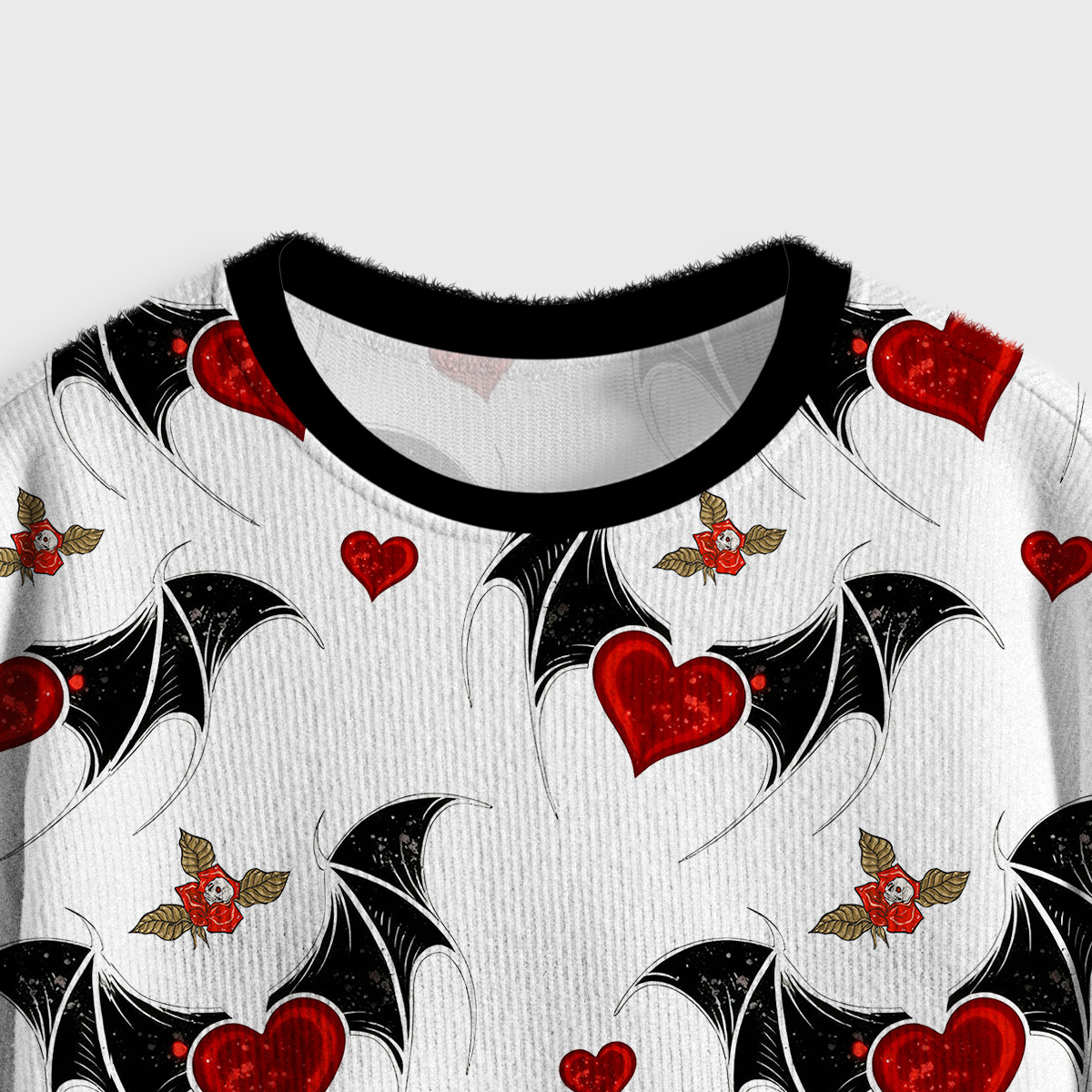 Purplehecate Dark Romance Bat & Heart Crop Fuzzy Ugly Sweatshirt