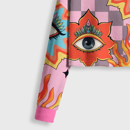 Purplehecate Awakening Flame Crop Fuzzy Ugly Sweatshirt