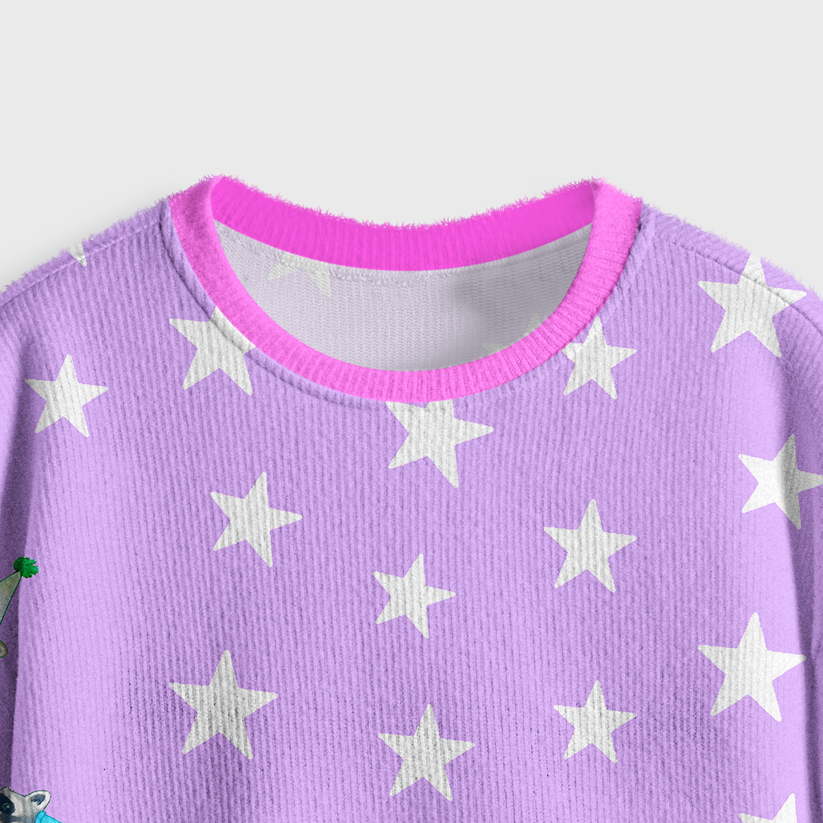 Purplehecate Rainbow Raccoon Star Crop Fuzzy Ugly Sweatshirt