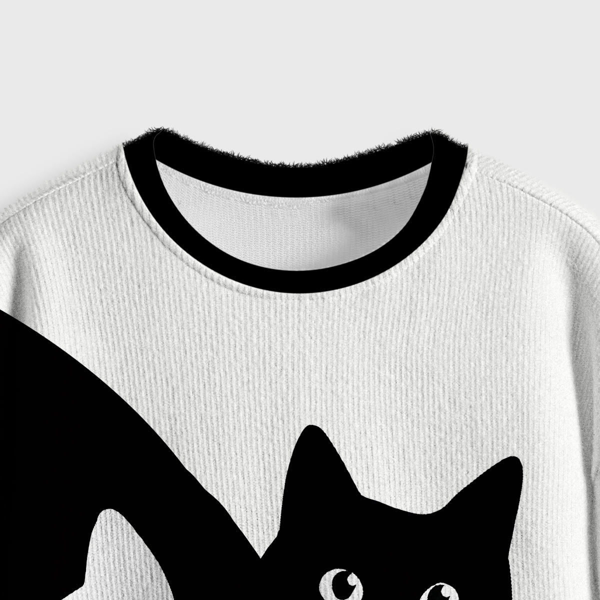 Purplehecate Curious Cats Crop Fuzzy Ugly Sweatshirt
