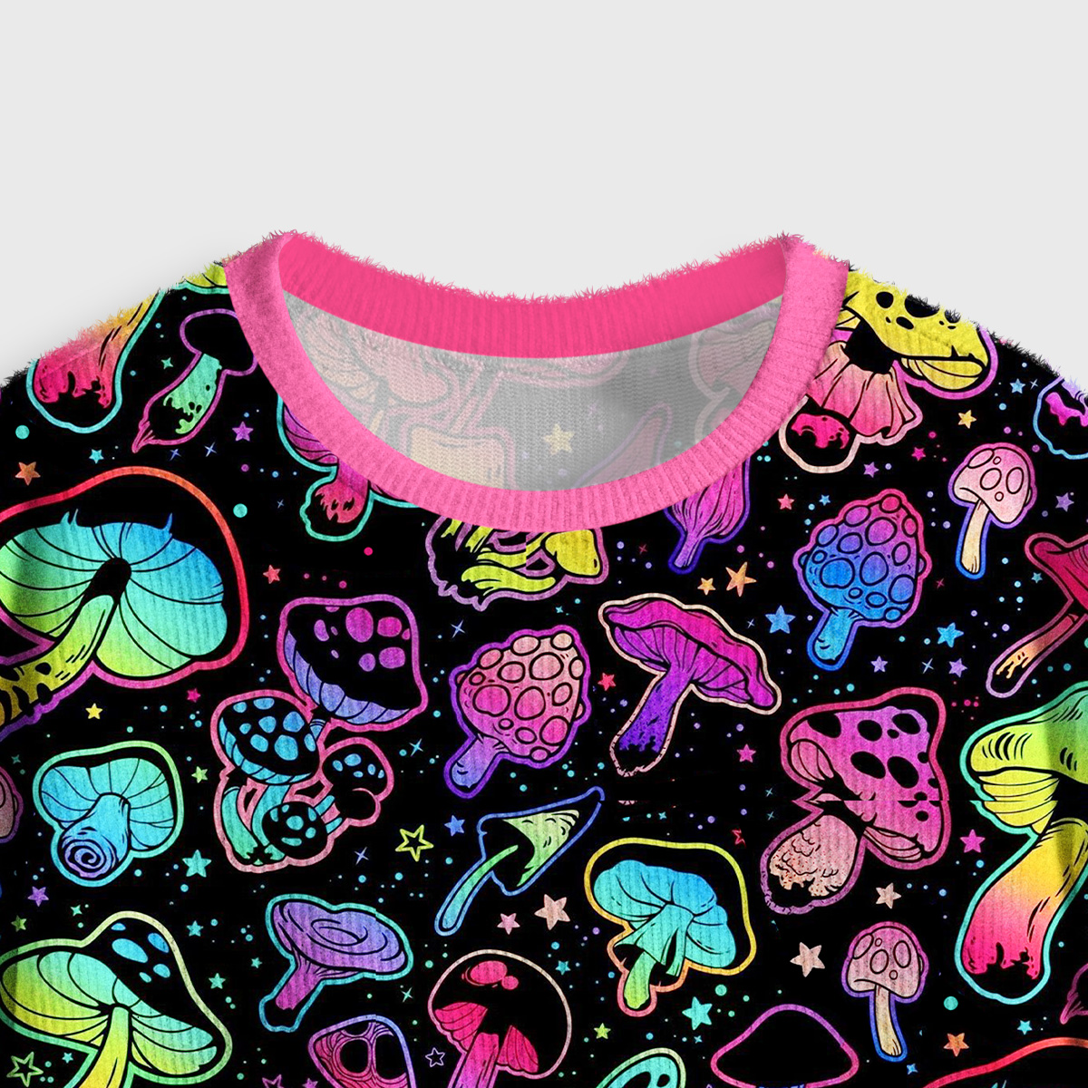 Purplehecate Psychedelic Mushroom Rave Crop Fuzzy Ugly Sweatshirt