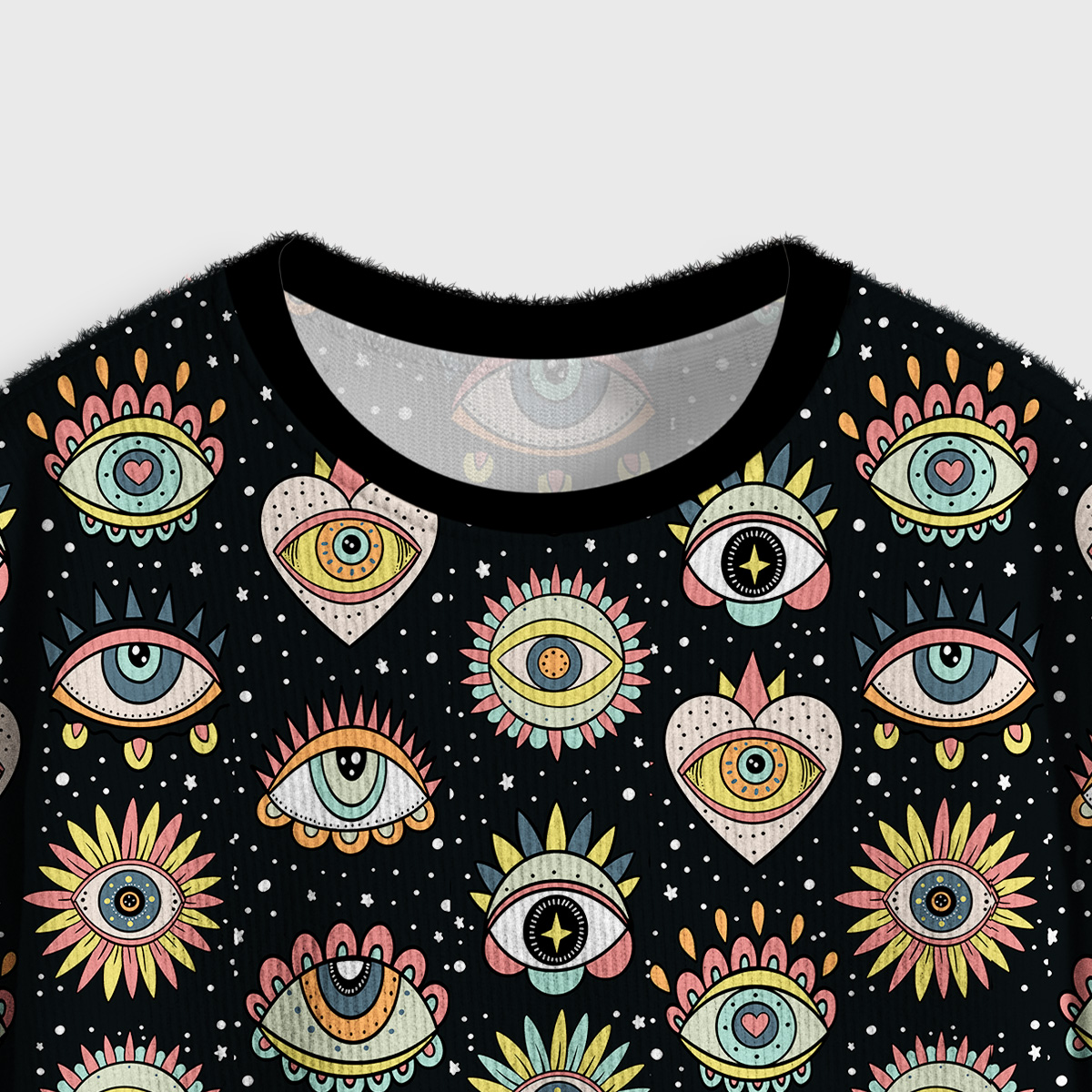 Purplehecate Mystical Evil Eye Pattern Crop Fuzzy Ugly Sweatshirt