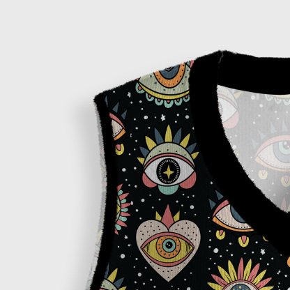 Purplehecate Mystical Evil Eye Pattern Ugly Sweater Vest