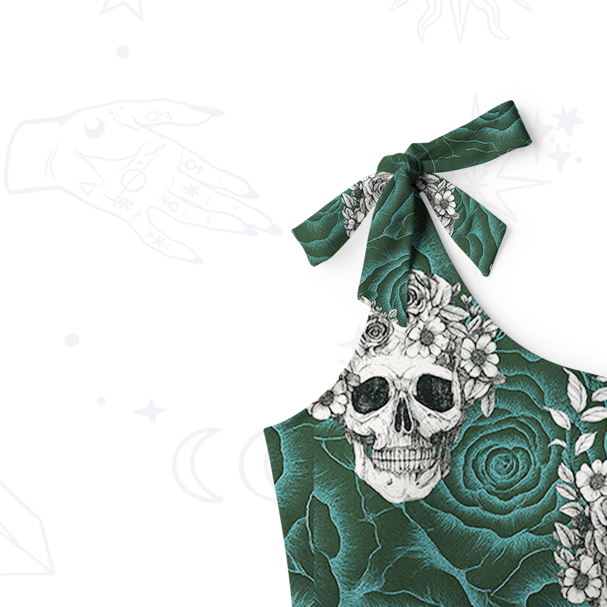 Purplehecate Rose Skull One-Shoulder One-Piece Swimsuit