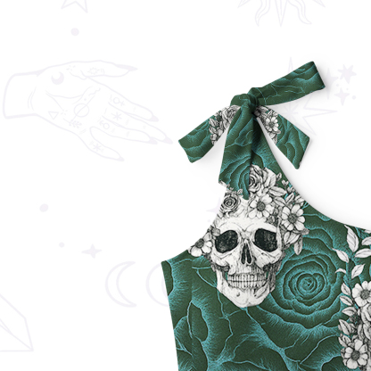 Purplehecate Rose Skull One-Shoulder One-Piece Swimsuit