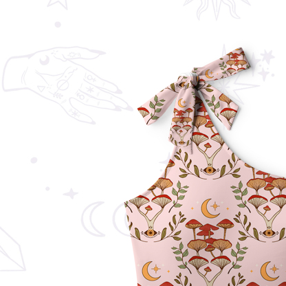 Purplehecate Psychedelic Mushrooms One-Shoulder One-Piece Swimsuit