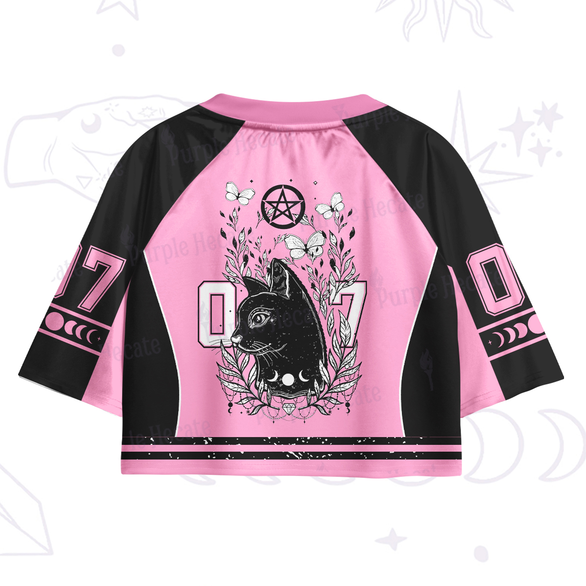 Purplehecate Gothic Black Cat Pentagram 07 Crop Jersey Top