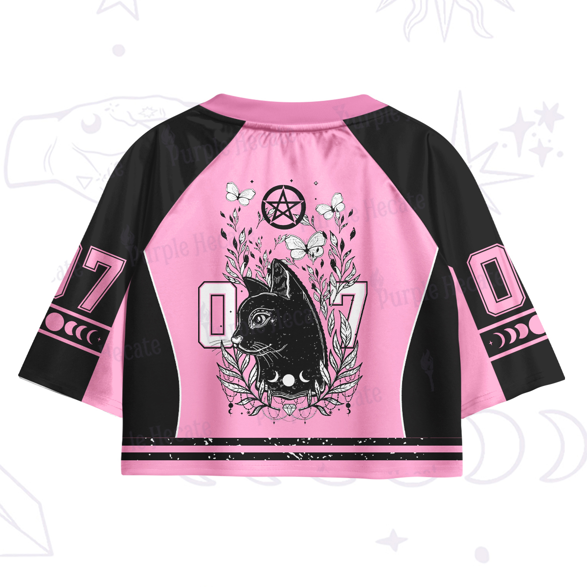 Purplehecate Gothic Black Cat Pentagram 07 Crop Jersey Top