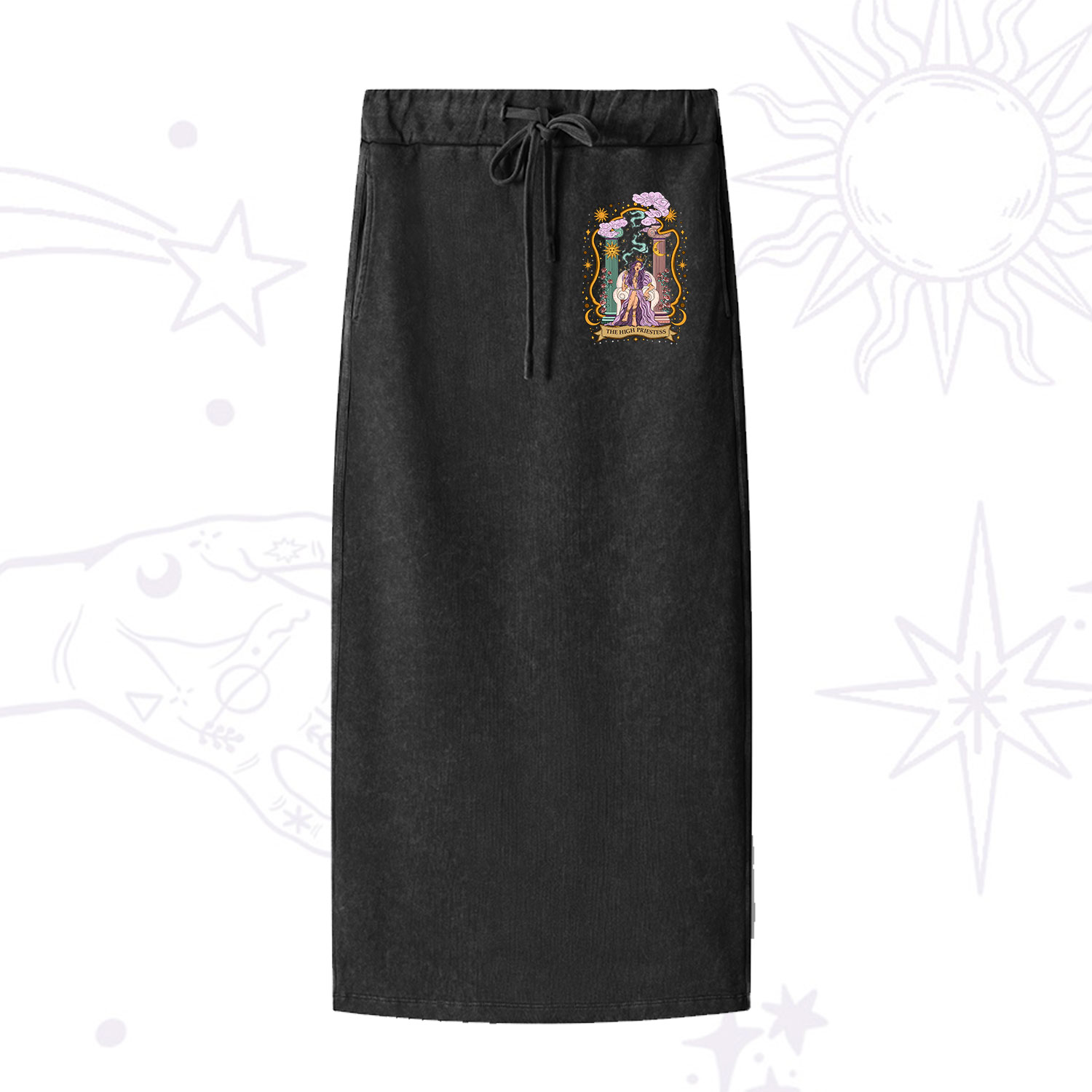 Purplehecate The High Priestess Goddess Washed Drawstring Long Skirt