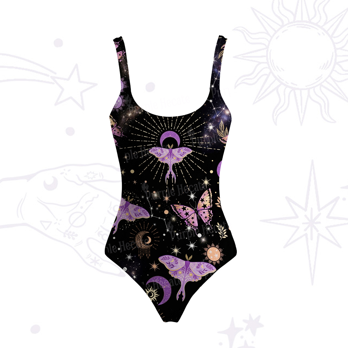 Purplehecate Starry Night Lunar Moth Tank One Piece Swimsuit