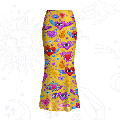 Purplehecate Mystic Heart Eye Wings Mesh Mermaid Hem Skirt