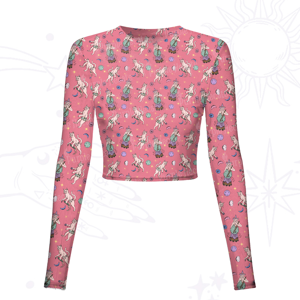 Purplehecate Cat Coven Mesh Long Sleeve Crop Top