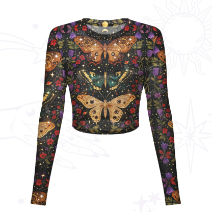 Purplehecate Mystic Butterfly Whisper Mesh Long Sleeve Crop Top