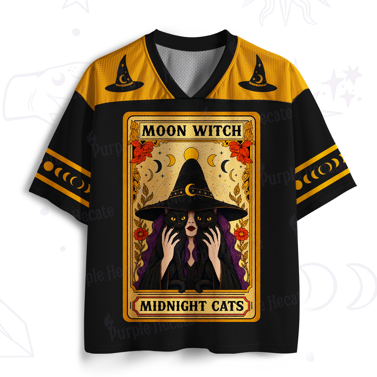 Purplehecate The Moon Witch Midnight Cats Oracle Card Mesh Jersey