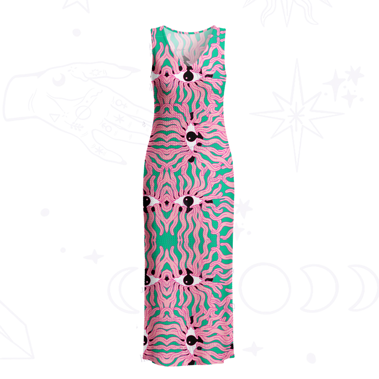 Purplehecate Psychedelic Wave Eyes Crochet Knit Maxi Dress