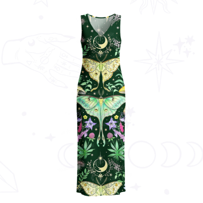 Purplehecate Mystic Lunar Moth Herbal Forest Crochet Knit Maxi Dress