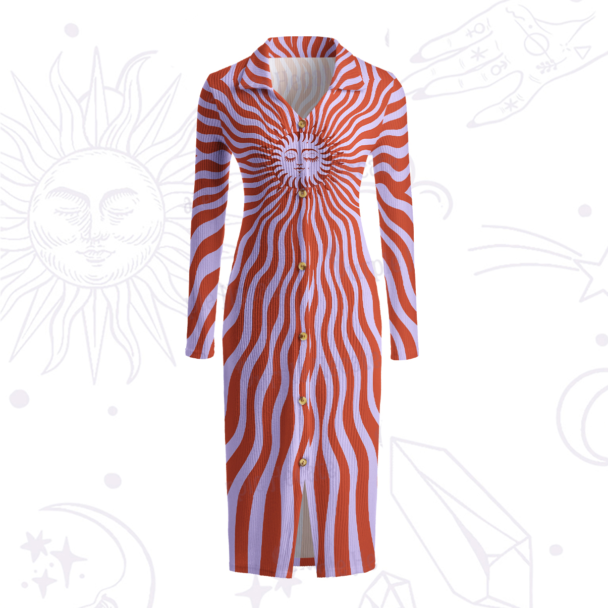 Purplehecate Radiance of the Sun Ribbed Knit Dress