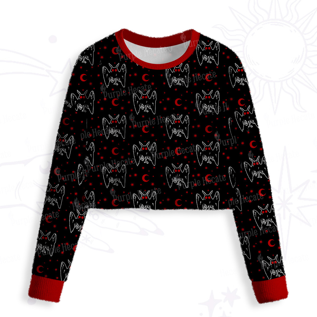 Purplehecate Witchy Mothman Night Crop Fuzzy Ugly Sweatshirt