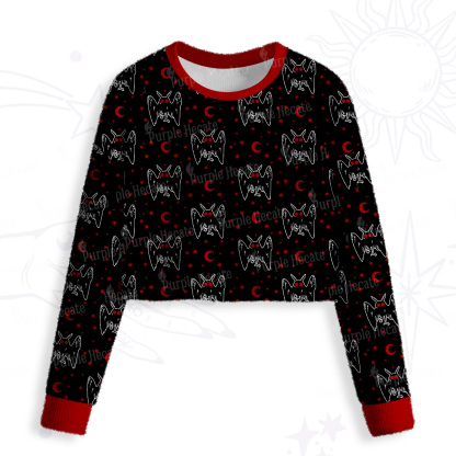 Purplehecate Witchy Mothman Night Crop Fuzzy Ugly Sweatshirt