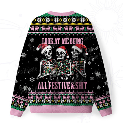 [Copy]Purplehecate Neon Cat Party Fuzzy Ugly Christmas Sweatshirt