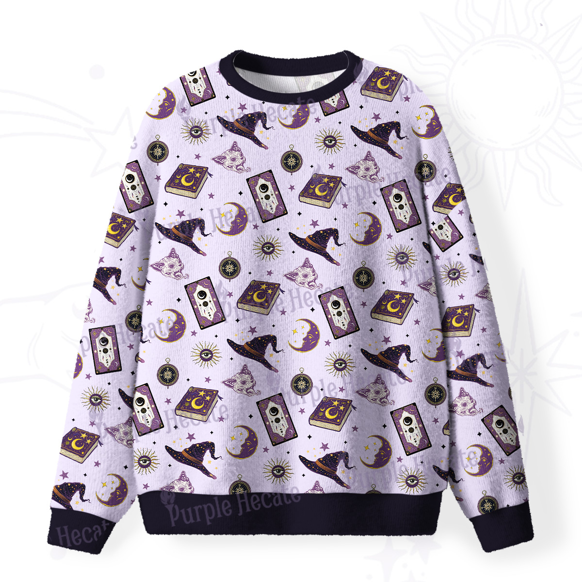 Purplehecate Midnight Witch Tarot Fuzzy Ugly Christmas Sweatshirt