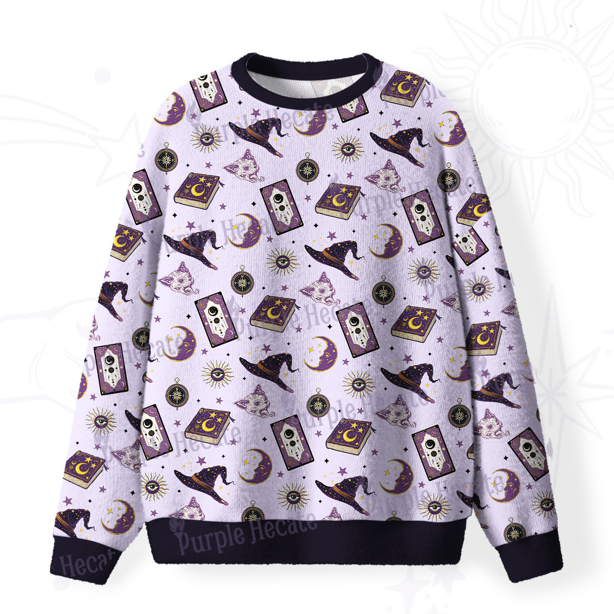 Purplehecate Midnight Witch Tarot Fuzzy Ugly Christmas Sweatshirt