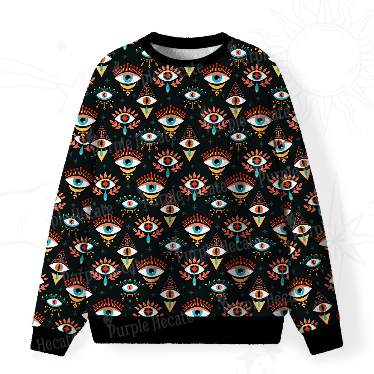 [Copy]Purplehecate Witchy Neon Naughty Cat Fuzzy Ugly Christmas Sweatshirt