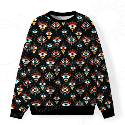 [Copy]Purplehecate Witchy Neon Naughty Cat Fuzzy Ugly Christmas Sweatshirt