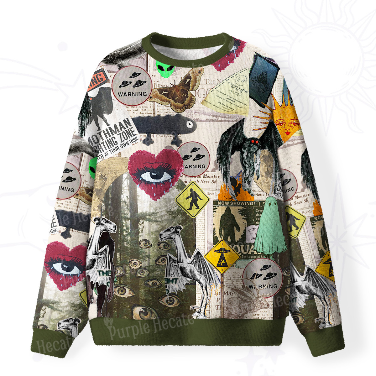 Purplehecate Cryptid Warning Collage Fuzzy Ugly Sweatshirt