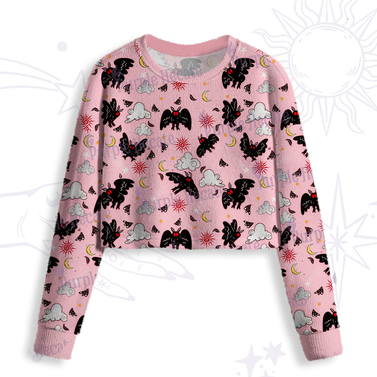 Purplehecate Cryptid Mothman Crop Fuzzy Ugly Sweatshirt
