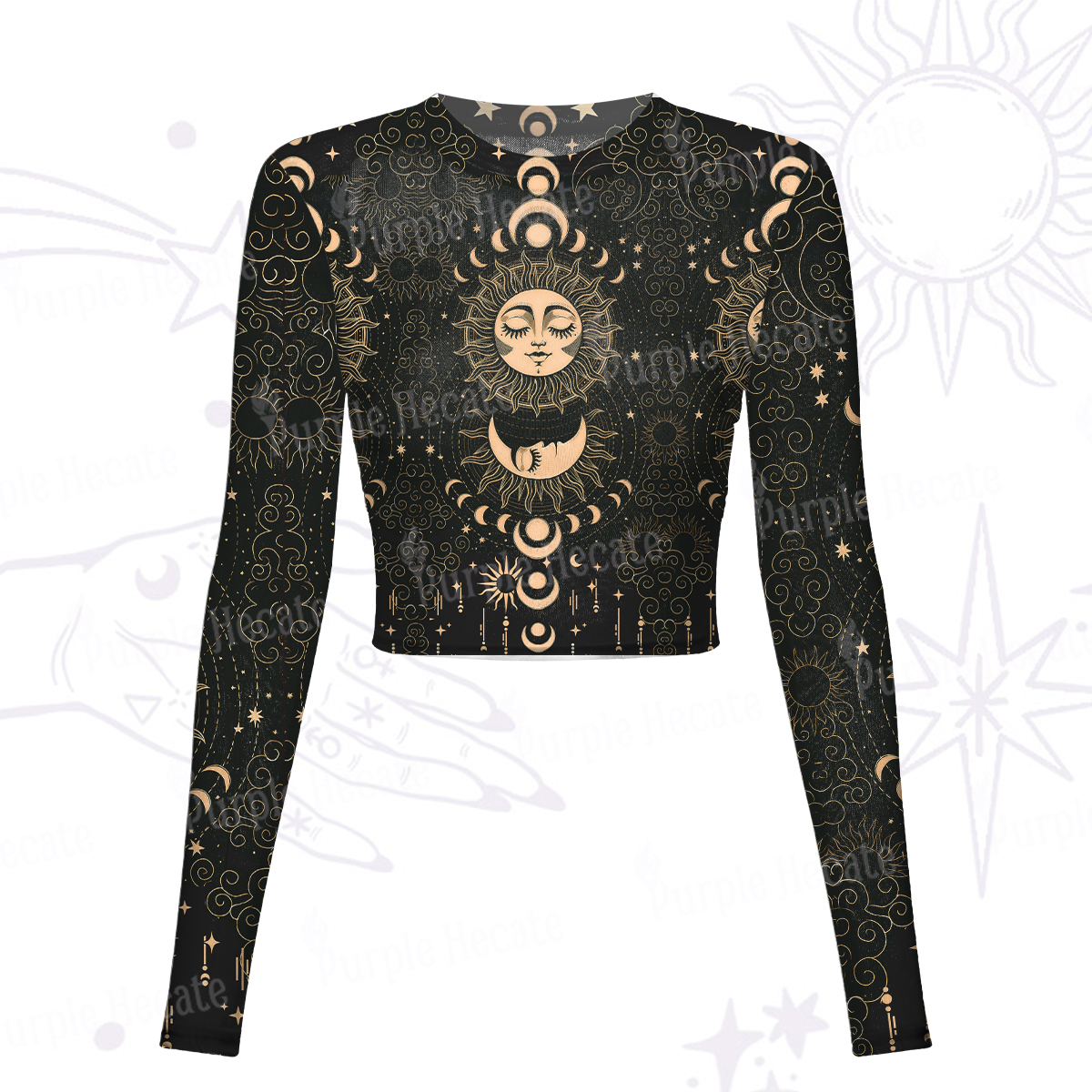 Purplehecate Lunar Eclipse Mesh Long Sleeve Crop Top