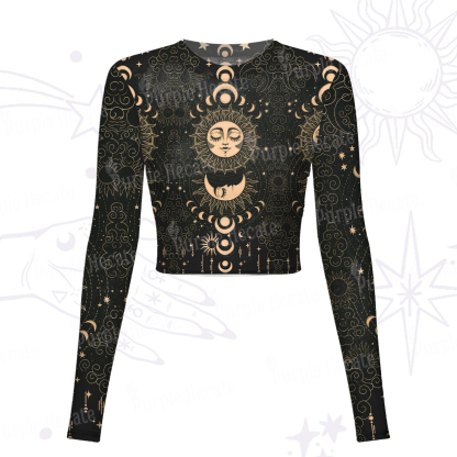 Purplehecate Lunar Eclipse Mesh Long Sleeve Crop Top