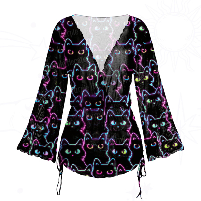 Purplehecate Neon Glow Stacked Cats Mesh Cover Up Dress