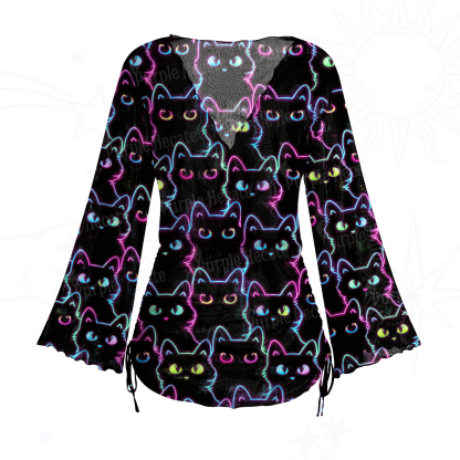 Purplehecate Neon Glow Stacked Cats Mesh Cover Up Dress