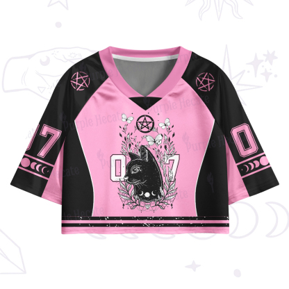 Purplehecate Gothic Black Cat Pentagram 07 Crop Jersey Top