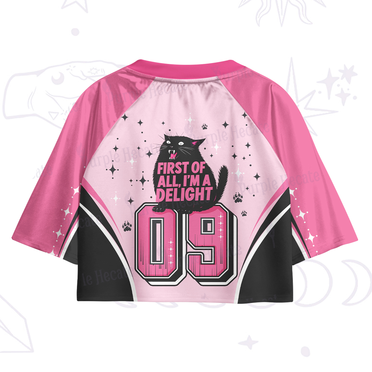 Purplehecate First Of All I'm A Delight Cat Crop Jersey Top