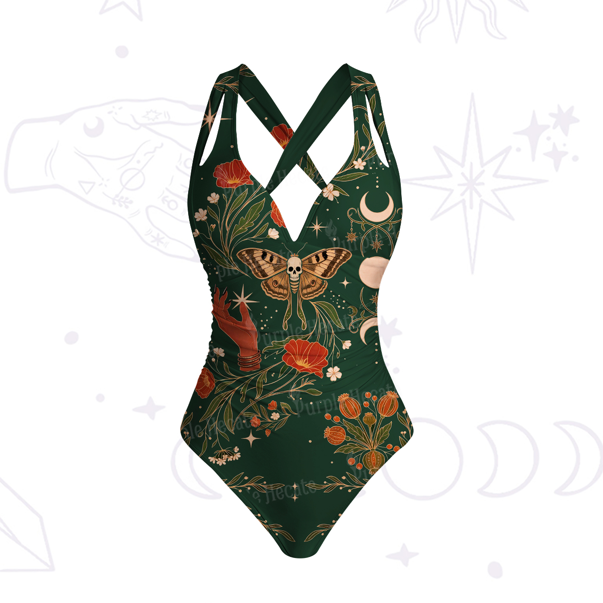 Purplehecate Death Moth Rebirth One-Piece Swimsuit
