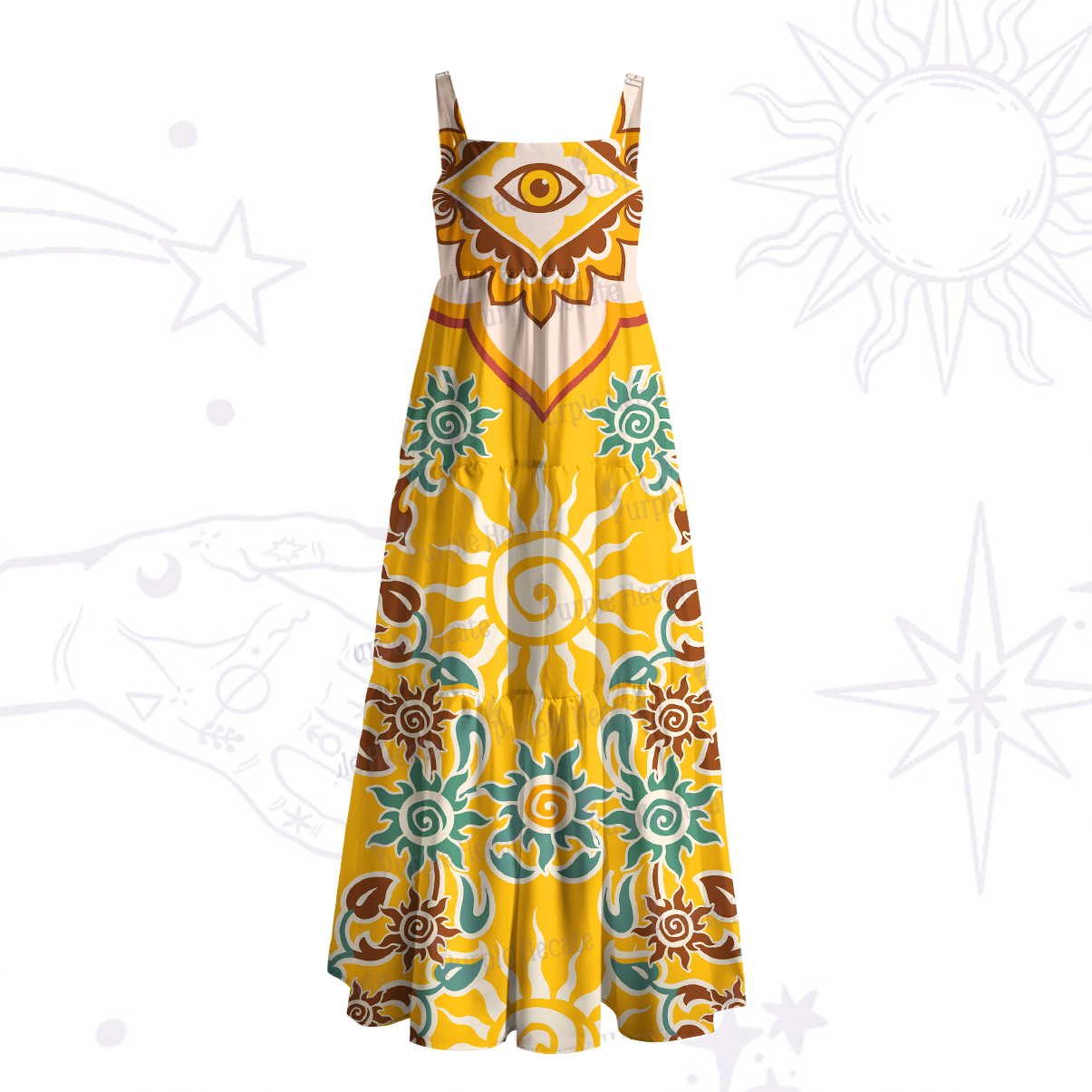 Purplehecate Solar Whispers Witch Wide Straps Maxi Dress